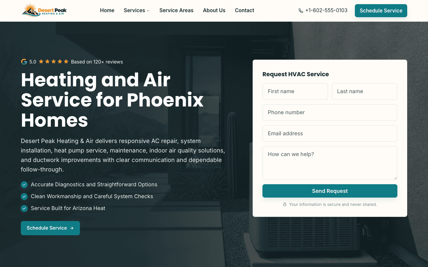 Desert Peak Heating & Air website preview