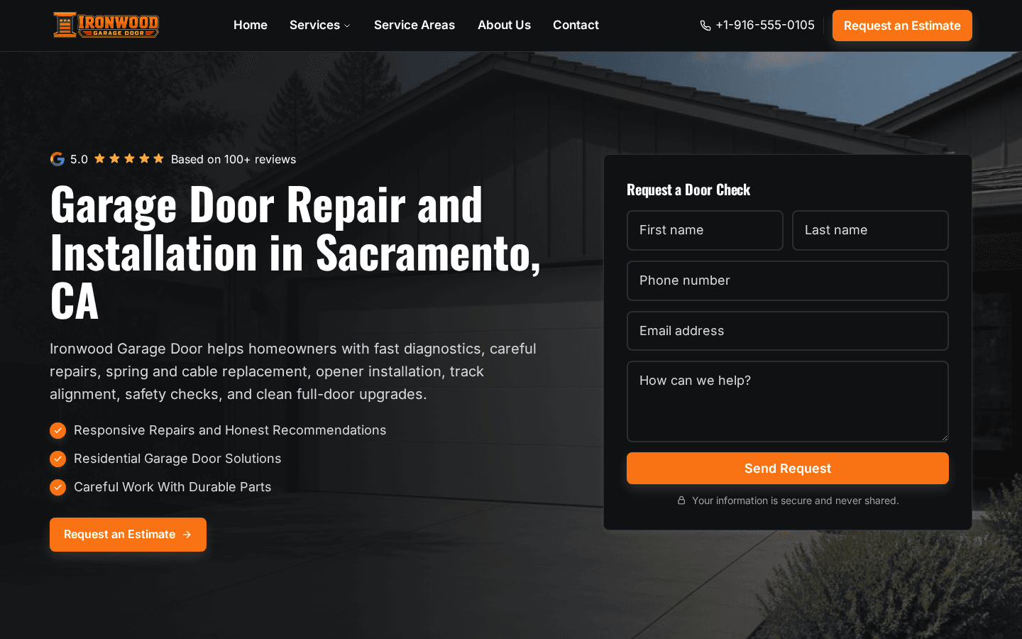 Ironwood Garage Door website preview