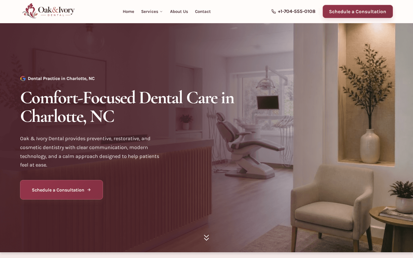 Oak & Ivory Dental website preview